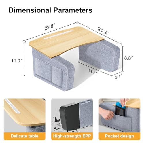 TV Trays for Eating on Couch with Tablet and Phone Slot, Couch Desk with Arm Rest, Lap Desk for Adults, Lap Laptop Table for Bed, Working, Reading and Writing 7