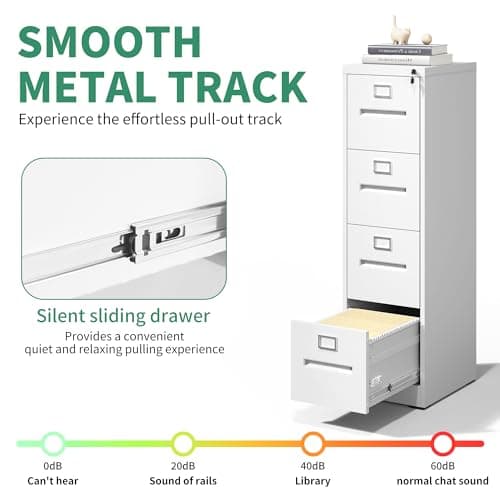 VIYET 4 Drawer File Cabinet,Metal Filing Cabinets with Lock,White Vertical File Cabinet for Home Office,Heavy Duty Metal Storage Cabinet for A4/Letter/Legal Size File,Assembly Required 6
