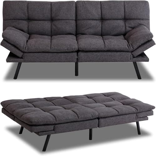 MUUEGM Futon Sofa Bed, Convertible Sofa Sleeper for Compact Space,Apartment, Living Room,Easy Assemble,Grey, 267PU-GY-12