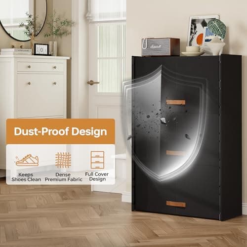 6-Tier Shoe Storage Cabinet with Hard Flip Doors, Holds 18–24 Pairs, Enclosed Dustproof Shoe Rack Organizer for Entryway, Closet & Bedroom, Space-Saving Shoe Shelf, Black, 27.8" x 12.0" x 41.9" 7