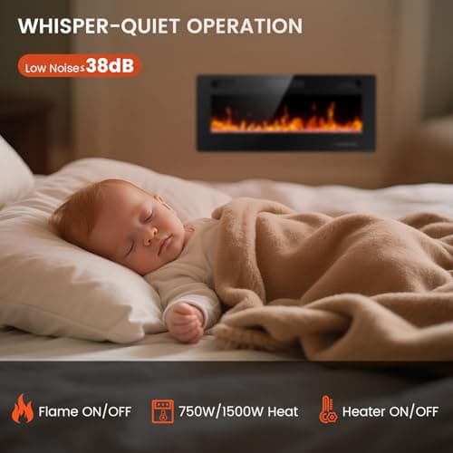 Electactic Electric Fireplace 42 inch, Recessed and Wall Mounted Electric Fireplace with Remote Control, Fireplace Heater, Linear Fireplace with Timer, Adjustable Flame Color, 750w/1500w, Black 6