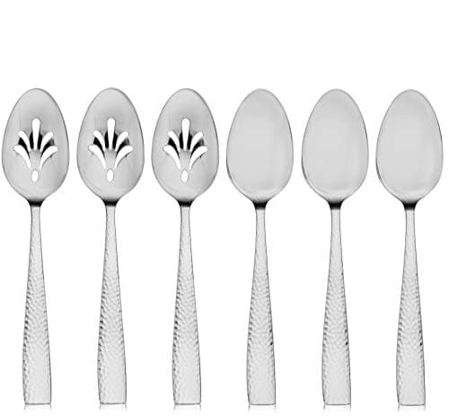 Hudson Essentials 6-Piece Hammered 18/10 Stainless Steel Silverware Serving Spoons Set - Hostess Buffet Flatware 5