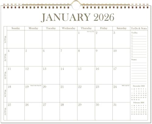 2026 Calendar - Wall Calendar 2026 from January 2026 - June 2027, 18 Months Calendar with Premium Paper, Twin-Wire Binding & Hanging Hook, 12" x 14.5", Golden
