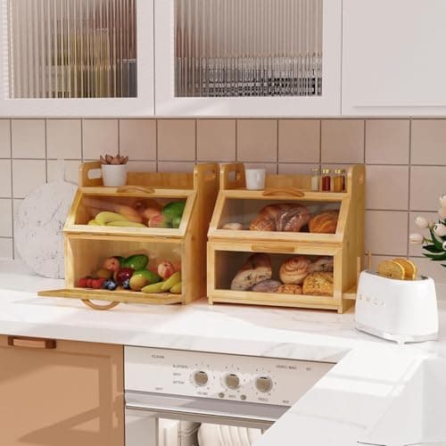 BAMBANG Extra Large Bread Box, Double Layer Bread Box for Homemade Bread, Bamboo Wooden Bread Storage Container with Tool Holder & Handles & Window, Assembly Required(14.9" x 11" x 15.3") Natural 7