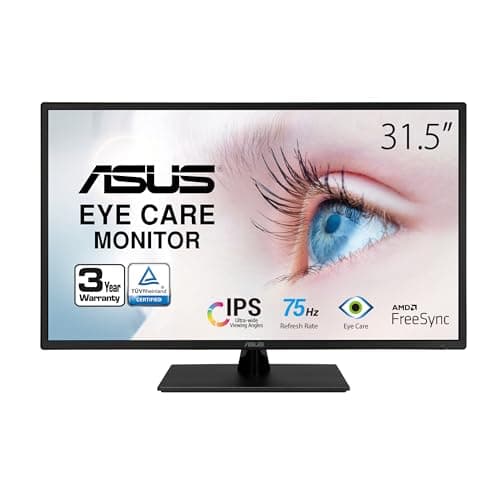 ASUS 32 Inch 1080P Monitor (VA329HE) - Full HD, IPS, 75Hz, Adaptive-Sync, Eye Care, Low Blue Light, Flicker Free, HDMI, VGA, Wall Mountable, Tilt Adjustable, Black