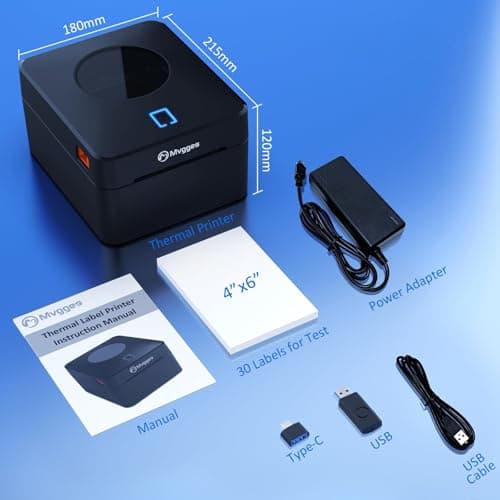 Mvgges Bluetooth Thermal Shipping Label Printer（No WiFi Connection, 4X6 Label Printer for Shipping Packages, Support Windows, Mac, iOS, iPhone, Android 6