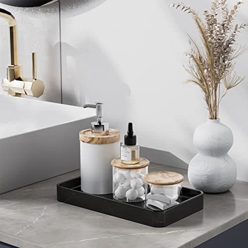 Gurygo Vanity Tray for Bathroom, 10" Ceramic Soap Dispenser Tray for Kitchen Counter, Bathroom Trays for Counter, Kitchen Tray for Soap Bottles (Black, Set/1)… 7