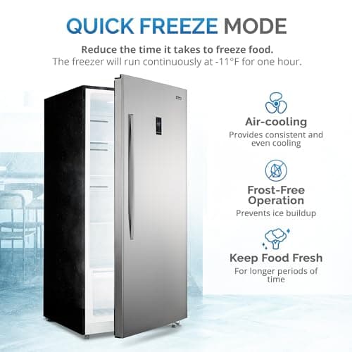 Newair Upright Freezer | 13.8 Cu. Ft., Garage-Ready Stand Up Freezer with Digital Controls, Auto Defrost, Fast Freeze Mode & LED Lighting | Stainless Steel 5