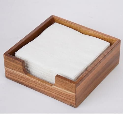 Acacia Cocktail Napkin Holder for Table, Wooden Napkin Holder, Flat Square Beverage Napkin Tray, Farmhouse Cocktail Napkin Caddy for Bar, Party, Dinner, Kitchen Dining Table, 5.5 x 5.5 inches 7