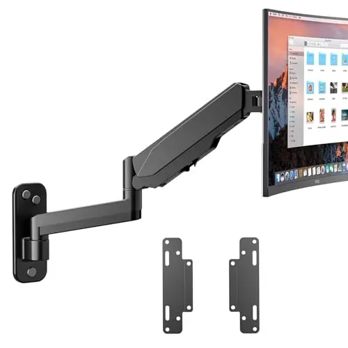UPGRAVITY Computer Monitor Wall Mount w/VESA Extension Kit for 13-34 inch Flat/Curved Screen, Gas Spring Height Adjustable Wall Mount Monitor Arm Holds up to 26.5lbs, Max 200x200mm