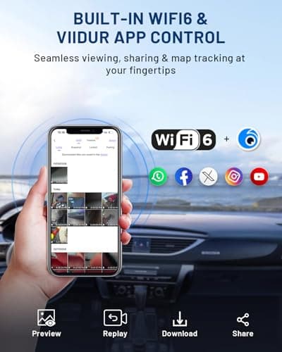 BCUOZ GS300 4K 3 Channel Dash Cam Front/Rear/Inside - WiFi 6 5GHz, Full Night Color, Voice Control, 2.0" IPS Touchscreen, Parking Mode, G-Sensor, 64GB Card Included (Supports 256GB) 7