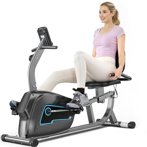 Exercise Bike, Recumbent Exercise Bike, Stationary Bikes for Home with 8 Resistance Levels, Quiet Magnetic Drive, Large Comfortable Seat & Heart Rate Handle, Device Holder 300 LB Capacity for Home Gym