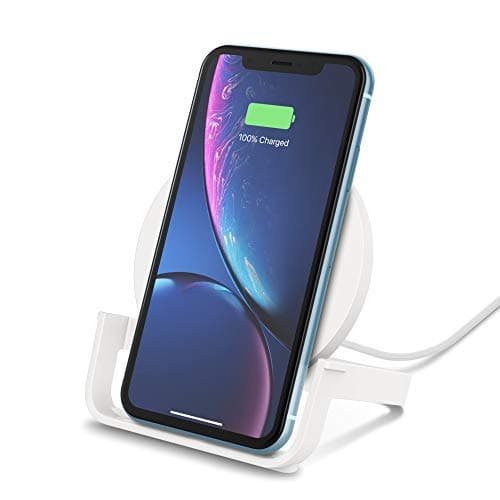 Belkin Quick Charge 10W Wireless Charger - Qi-Certified Charger Stand for iPhone, Samsung Galaxy - Charge While Listening to Music, Streaming Videos, & Video Calling - Includes AC Adapter - White 10