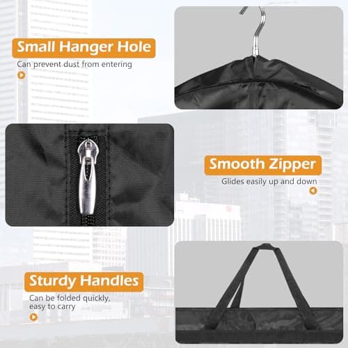 MISSLO 65" Long Garment Bags for Travel Dress Bags for Hanging Clothes Wedding Dress Cover Waterproof Clothes Protector for Closet Storage 2 Packs for Gowns, Tuxedos, Coats, Black 8