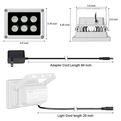 Univivi Infrared Illuminator, 850nm 6 LEDs 90 Degree Wide Angle IR Illuminator for Night Vision,Waterproof LED Infrared Light for IP Camera,CCTV Security Camera 6