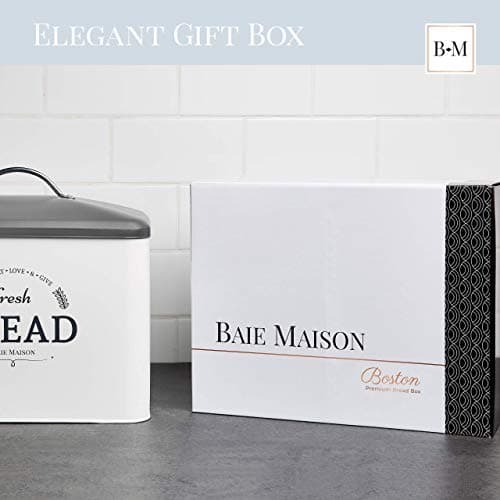 Extra Large White Farmhouse Bread Box for Kitchen Countertop - Breadbox Holder Fits 2+ Loaves - Bread Storage Container Bin - Rustic Bread Keeper Vintage Metal Kitchen Decor for Counter (Grey Lid) 6
