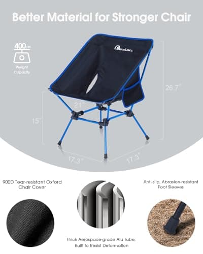 MOON LENCE Portable Camping Chair Plus, Larger & Roomier, Compact and Lightweight Still, Folding Chair for Backpacking & Hiking, 330Lbs Capacity (Blue) 5