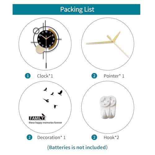 YIJIDECOR Wall Clock for Living Room Decor Decorative Wall Clock with Pendulum Silent Quartz Battery Operated Black Metal Large Clock for Dining Room,Kitchen,Home,Bathroom,Bedroom,13.8x21.3 in 7