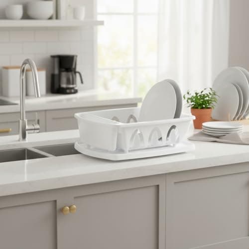 Tribello Sink Dish Drying Rack, Large Heavy Duty Hard Plastic Sink Set with Drainer (White) - Made in USA 6