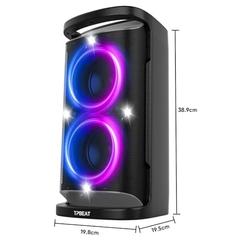 TPBEAT Portable Bluetooth Party Speaker: 160W Peak Powerful Loud Sound Deep Bass Wireless Boombox Large Subwoofer 15 Hours Battery Life Fast Charging with Led Light Show for Outdoor Camping Backyard 8