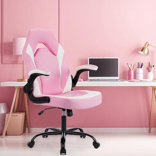 OLIXIS Computer Gaming Desk Chair - Big and Tall Ergonomic Lumbar Support with Flip-up Armrest and 360° Swivel Wheels, PU Leather Height Adjustable, for Home and Office, Pink 7
