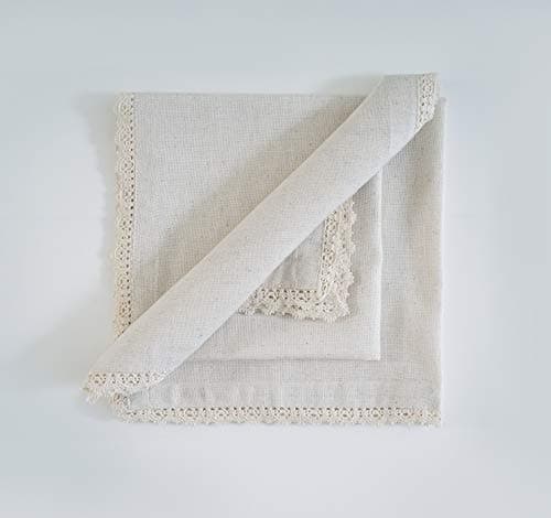 FINGERCRAFT Dinner Cloth Napkin Cotton Linen 12 Pack Vintage Rustic Premium Quality Mitered Corners Napkin Cloth with Elegant Lace for Everyday Use, Pre Shrunk and Good Absorbency 20x20 in Ivory 7