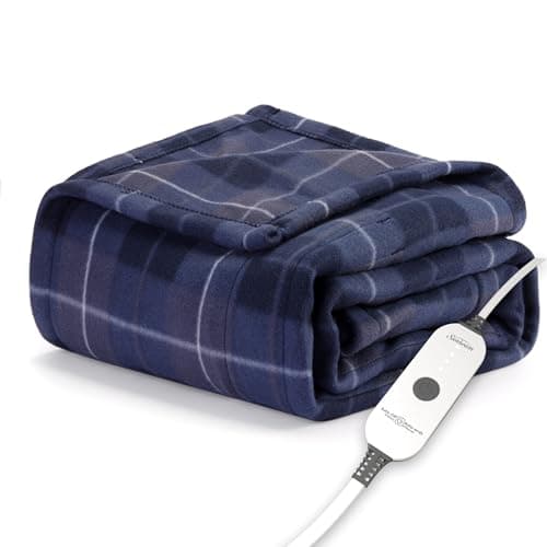 Sunbeam Royal Ultra Rodeen Blue Plaid Heated Personal Throw / Blanket, Cozy-Warm, Adjustable Heat Settings