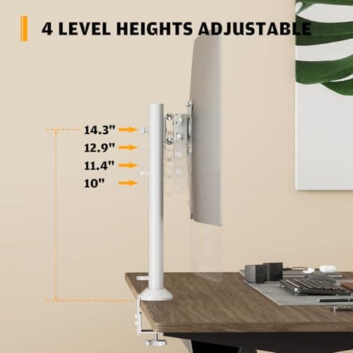 Hemudu Single Desk Monitor Arm Mount Stand Fit for 13 inch to 32 inch Flat Curved Computer Screen with Swivel, Height Adjustable, Rotation,Holds up to 77lbs, White 5