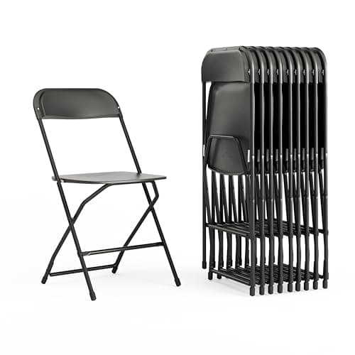 Flash Furniture Hercules Set of 10 Indoor/Outdoor Heavy-Duty Plastic Folding Chairs, Foldable Commercial Stacking Chairs with 650-lb. Static Weight Capacity, Black