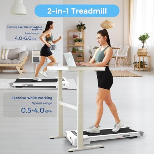 GOYOUTH Walking Pad Treadmill, Under Desk Treadmill for Home Office, Wide Belt Compact Treadmills 300 lbs Capacity, 2.25HP Shock-Absorbing Walking Jogging Running Machine Remote Included (White) 6
