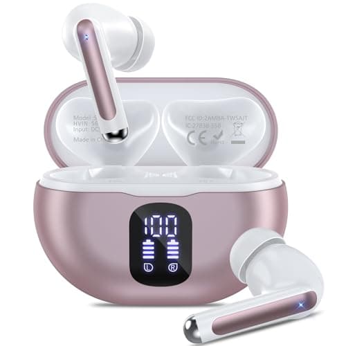 XIAOWTEK Bluetooth Headphones True Wireless Earbuds 50H Playback LED Power Display Earphones with Charging Case IPX7 Waterproof in-Ear Ear Buds with Mic for Smart Phone Computer Sports, Rose Gold
