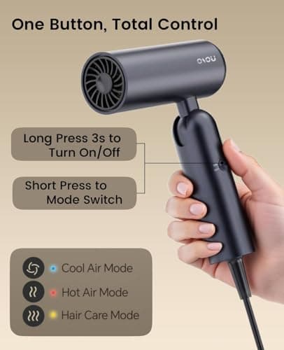 Foldable Hair Dryer for Travel - Global Voltage with Auto-Sensing, 1B Plasma Particles, 200times/s Temp Control, Portable Blow Dryer with Single-Sided Comb, Gray 8