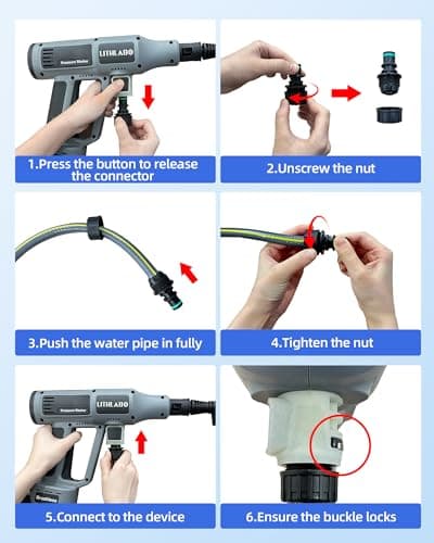 Cordless Pressure Washer 1080PSl Portable High Pressure for Car Wash Outdoor Cleaning, Handheld Power Washer with 6-in-1 Adjustable Nozzle, Foam Cannon for Fences/Driveways/Patios/Home (1X 4Ah) 8