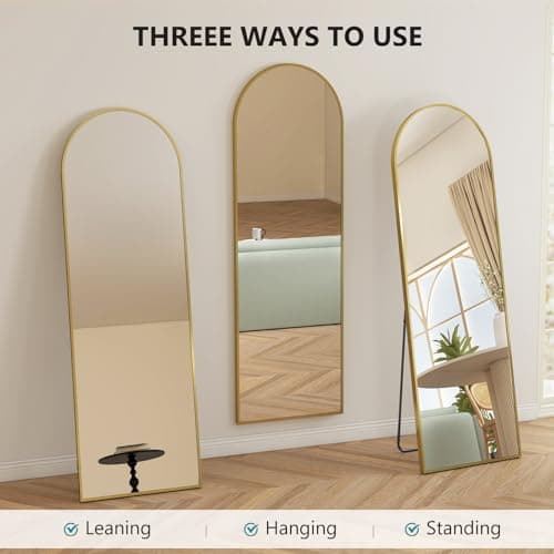 Arched Mirror Full Length, Upgraded 16"x59" Body Wall Mirrors with Shatter-Proof Glass, Floor Standing, Hanging or Leaning, Tall Arch Mirror with Stand Aluminum Alloy Frame for Bedroom Cloakroom 7