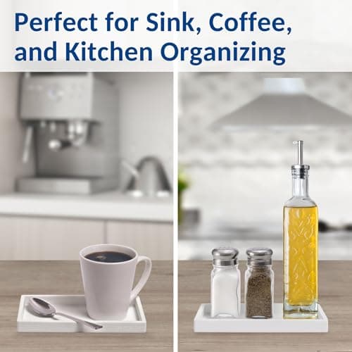 Spacewiser Countertop and Vanity Tray - Small 7.7” Silicone Tray for Soap Dispenser, Bathroom Trays, Dish Soap Trays for Kitchen Counter, Sink Caddy Sinks Organizer, Soaps Dish & Sponge Holder, White 6