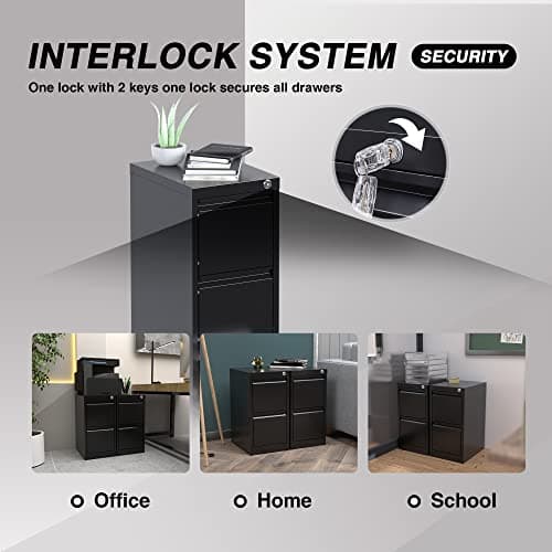 Supper Metal Vertical File Cabinet with 2 Drawer,File Storage Cabinet with Lock,Office Home Steel Vertical File Cabinet for Letter/Legal/F4/A4,W14.96”x D19.68”x H28.7”, Assembly Required (Black) 7