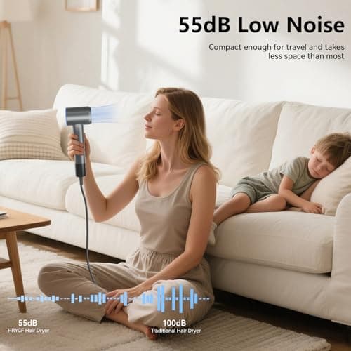 Hair Dryer,160000 RPM Ionic Hair Drye,Portable Lightweight Blow Dryer with 500 Million Negative Ions, High-Speed Hair Dryer with Magnetic Diffuser & Nozzle for Home and Travel 5