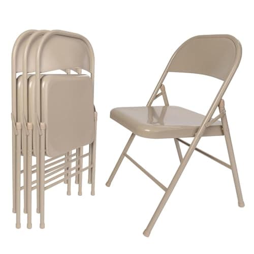 VECELO Folding Chairs Set of 4,Metal Frame Steel Seat with Triple Braced for Home Office,No-Assembly Heavy-Duty&Stackable Space Saving
