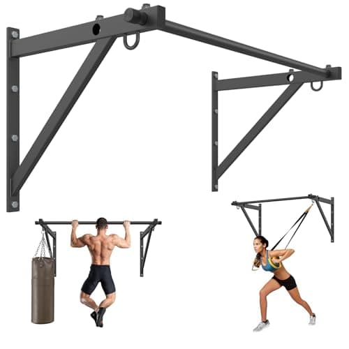 Jusgym Wall Mounted Pull Up Bar, Adjustable Depth 51" Chin Up Bar, Strength Training Pull-Up Bars 500LBS Weight Capacity, Home or Garage Gym Chin Up Workout Training Station