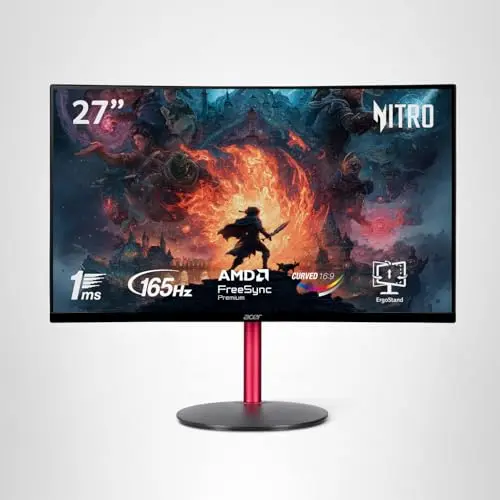 acer Nitro 27" Full HD 1920 x 1080 1500R Curve PC Gaming Monitor | AMD FreeSync Premium | 165Hz Refresh | 1ms (VRB) | ZeroFrame Design | 1 x Display Port 1.4 & 2 x HDMI 2.0 Ports ED270R Mbmiiphx 12
