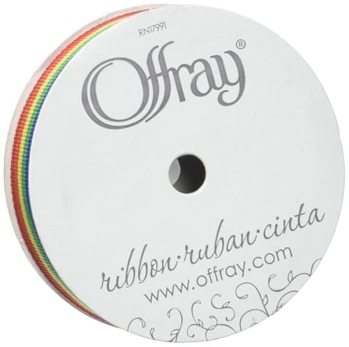 Offray Taffeta/Grosgrain-Like Craft and Decorative Ribbon, 5/8" Wide, 9-Foot Spool, Rainbow (14445701)