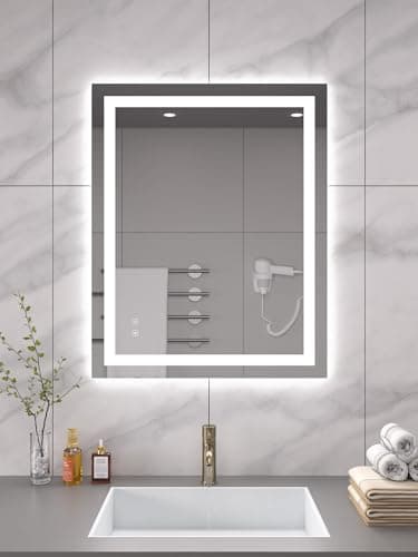 Vanity Mirror with Lights 28" L x 20" W,Various Size Optional,LED Bathroom Mirror with Backlit & Front-Lighted,Stepless Dimmable Wall Mirrors with Anti-Fog, Memory, Shatter-Proof, 3 Color Temperature
