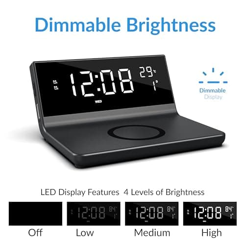 Supersonic SC-6025QI Dual Alarm Clock with Wireless Charger, Smart Nightstand Clock with Calendar, Room Temperature, LED Display, and Dual Device Charging 6