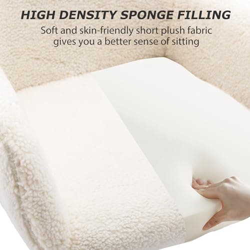 KCC Faux Fur Office Desk Chair, Comfy Swivel Armchair with Wheels, Upholstered Fuzzy Vanity Chair, Adjustable Height, White 6