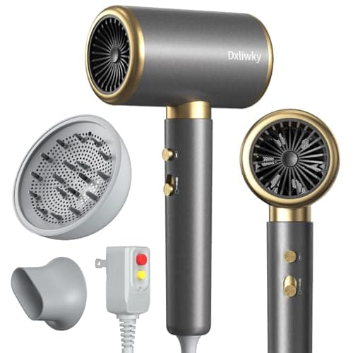 Dxliwky Ionic Hair Dryer with Diffuser and Concentrator, Powerful 1875W Fast-Drying Blow Dryer, Constant Temperature, Compact Lightweight Hair Dryer for Home Salon Travel (Silvery)