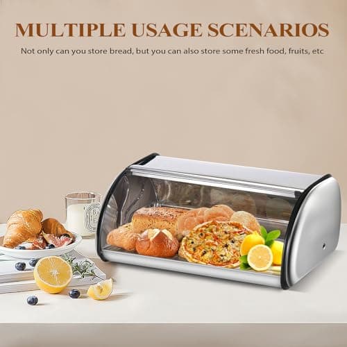 ENLOY Bread Box for Kitchen Counter, Stainless Steel Roll Top Bread Bin, Sliver Bread Storage Holder with Lid, Large Capacity Bread Keeper, 17 x 11 x 7 Inches 6