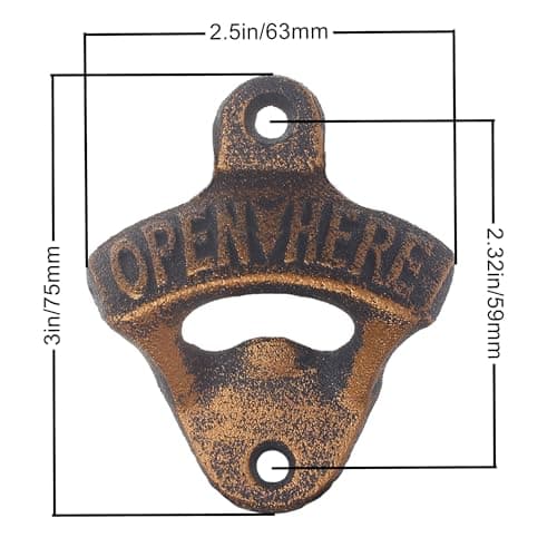 Jumiok Vintage Cast Iron Wall Mounted Beer Opener OPEN HERE Wall Hanging Bottle Cap Opener Antique Gold (Pack of 2) 5