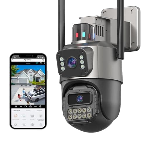 6MP Dual Lens Security Camera Outdoor, Home Security System HD Surveillance,Auto Human Tracking, IP66 Waterproof 360° View, Color Night Vision, 2.4G WiFi, 2-Way Audio, SD/Cloud Storage, Corded Power