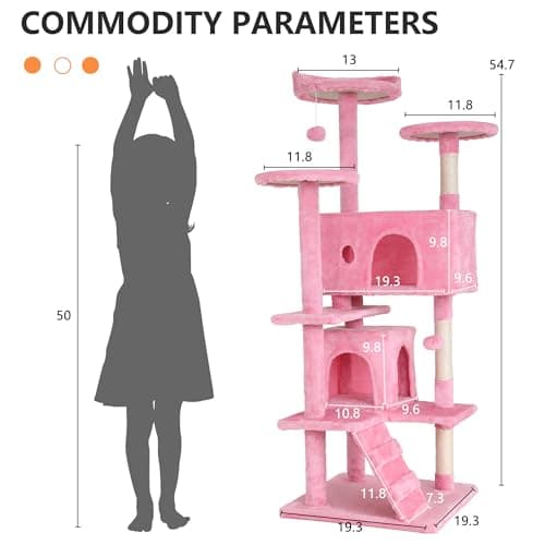 BestPet | 54" Cat Tree Tower | Pink | Sturdy, Easy to Assemble, Multi-Level Activity Center with Sisal Scratching Posts, Condos, Perches, Hanging Cat Toys, Observation Decks & Ladder 7