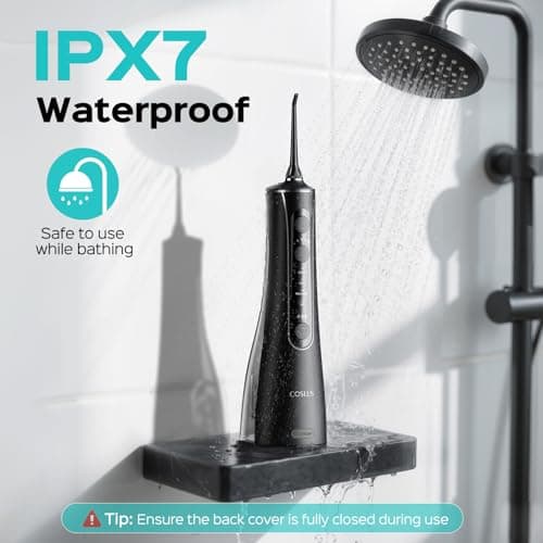 COSLUS C50 Portable Water Flosser for Teeth: 4 Modes & 5 Intensity Levels Professional Electric Dental Pick for Sensitive Gums, Braces & Orthodontic - Cordless for Travel Use, for Adults, BPA-Free 8